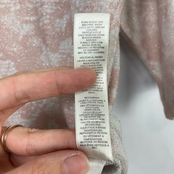 Chico’s | Tierra Sz 2 Large Pink Metallic Tie Front 3/4 Sleeve Top Knit Sweater - Picture 9 of 10